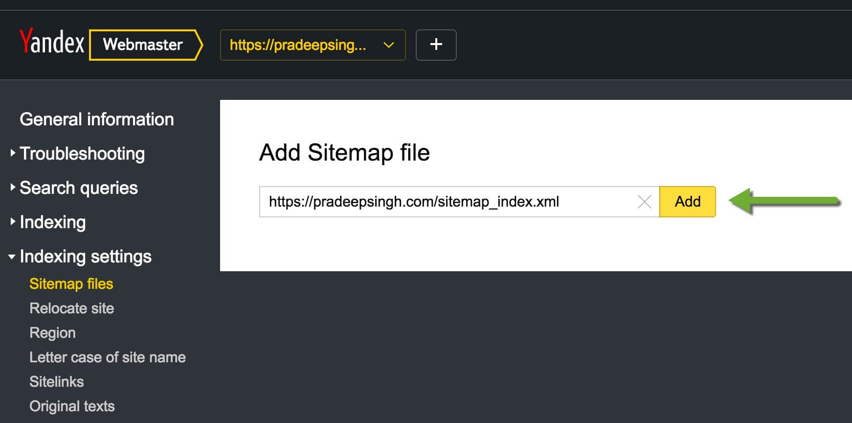 Adding Sitemap to Yandex Webmaster tools