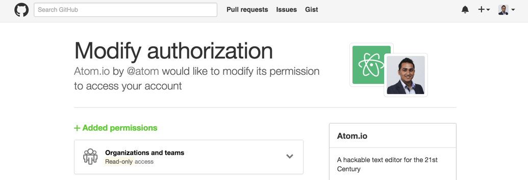 Authorise Atom with GitHub