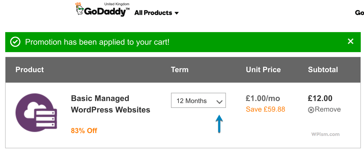 Basic Managed WordPress GoDaddy Hosting Coupon Cart