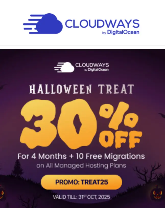 Cloudways Promo Code 2025: Get 30% OFF Coupon Deals 5 Cloudways Halloween Deal Offer 25