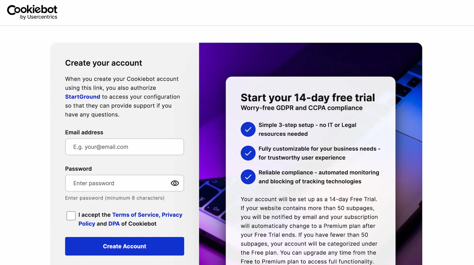 Cookiebot Deal 2026 – Save 40% OFF Premium Plans Offer 1 Cookiebot Deal Sign up Page WPism