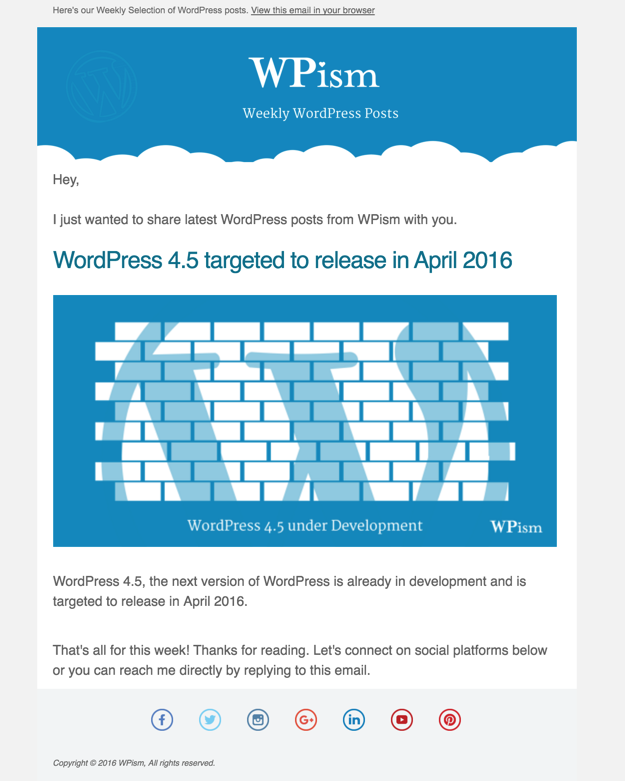 Email sent via MailChimp RSS