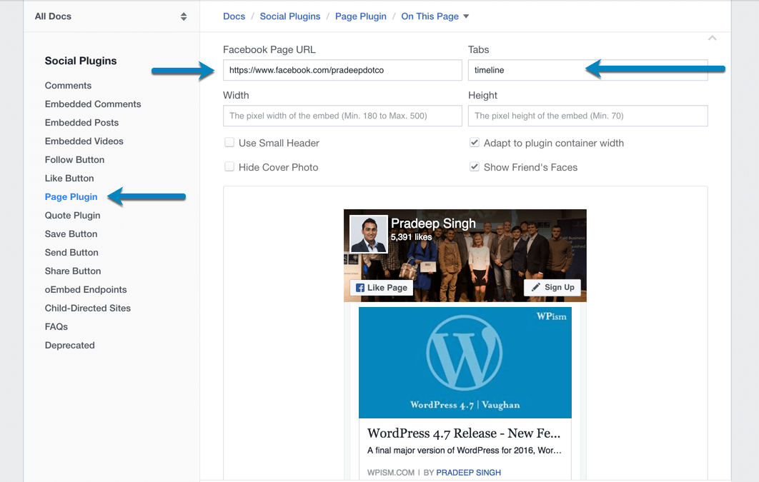 Facebook Page Widget Plugin Configuration
