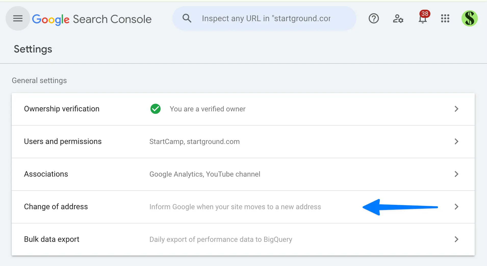 Google Search Console Change of Address