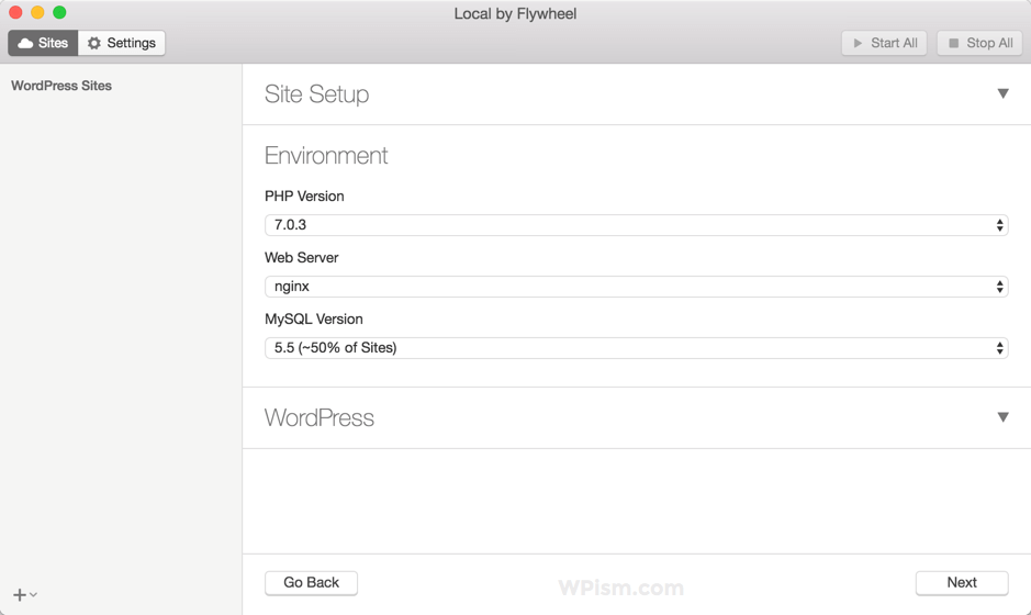 Local by Flywheel Application environment settings