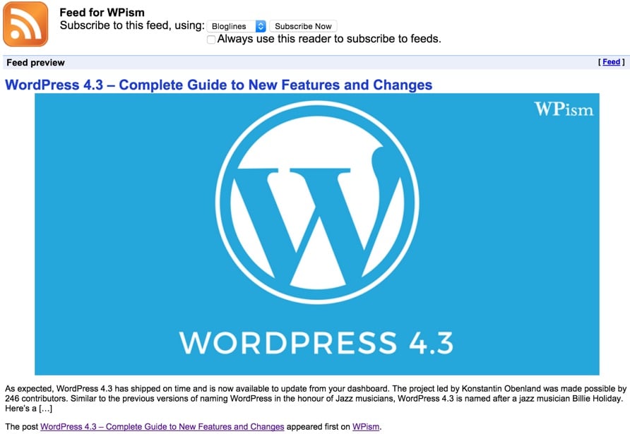 RSS Feed of WordPress Blog WPism with Image