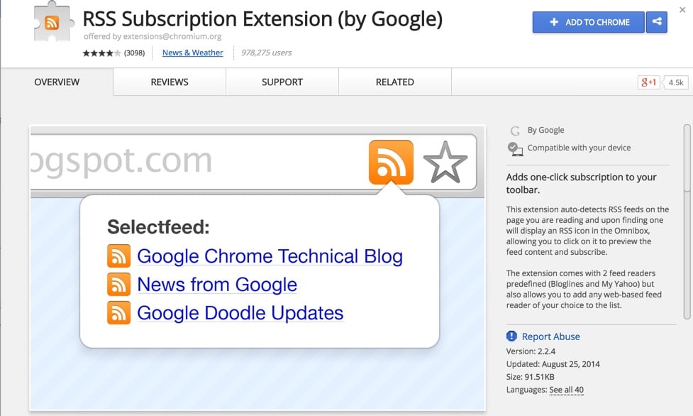 RSS Subscription Extension by Google