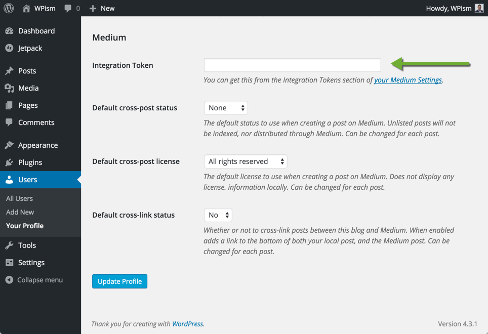 Settings for Medium Plugin for WordPress