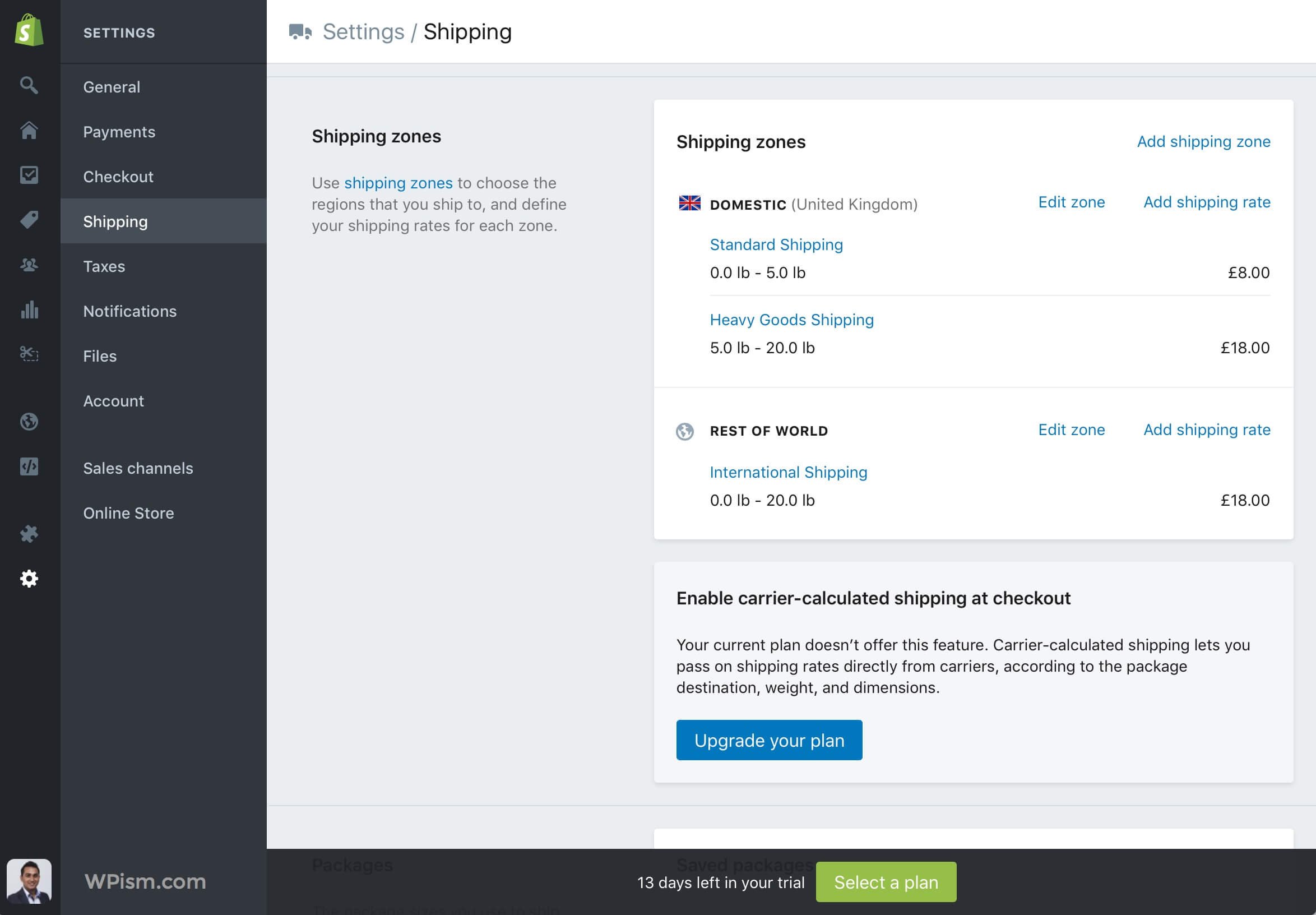 Shipping Settings and Rates Shopify WordPress Store