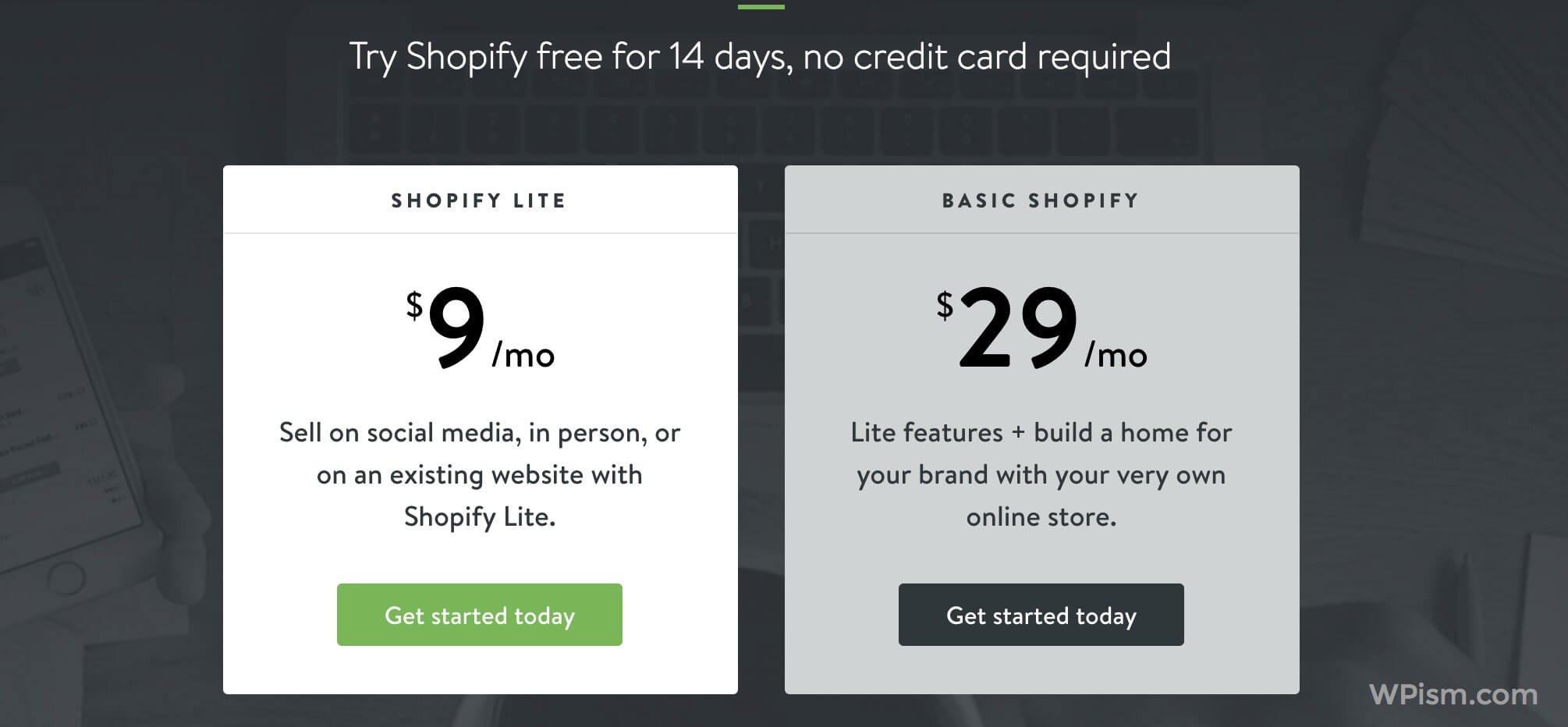 Shopify Pricing Plans Lite and Basic for WordPress