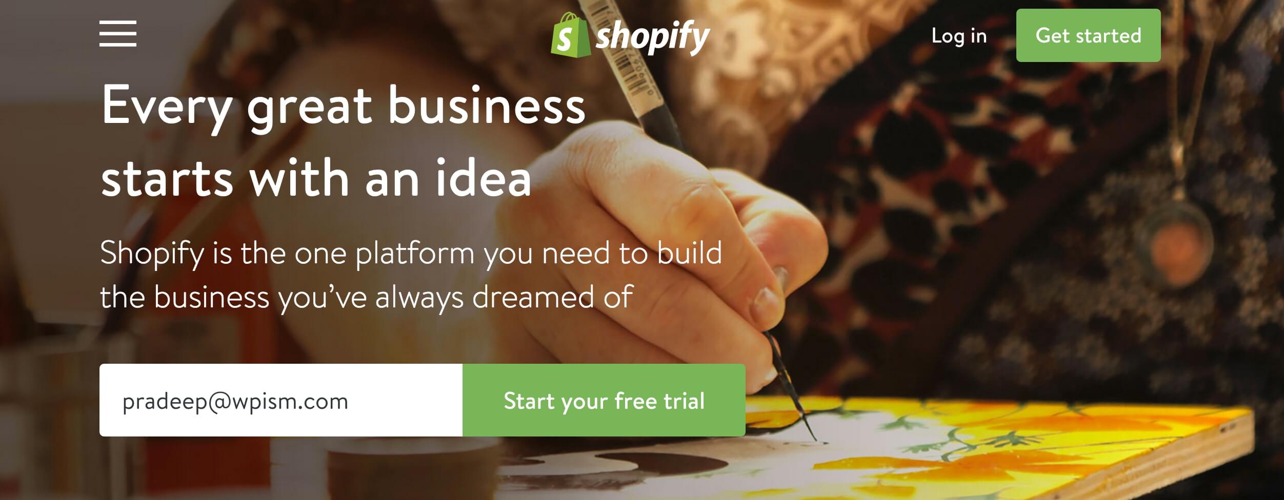 Shopify Store Sign up Home page