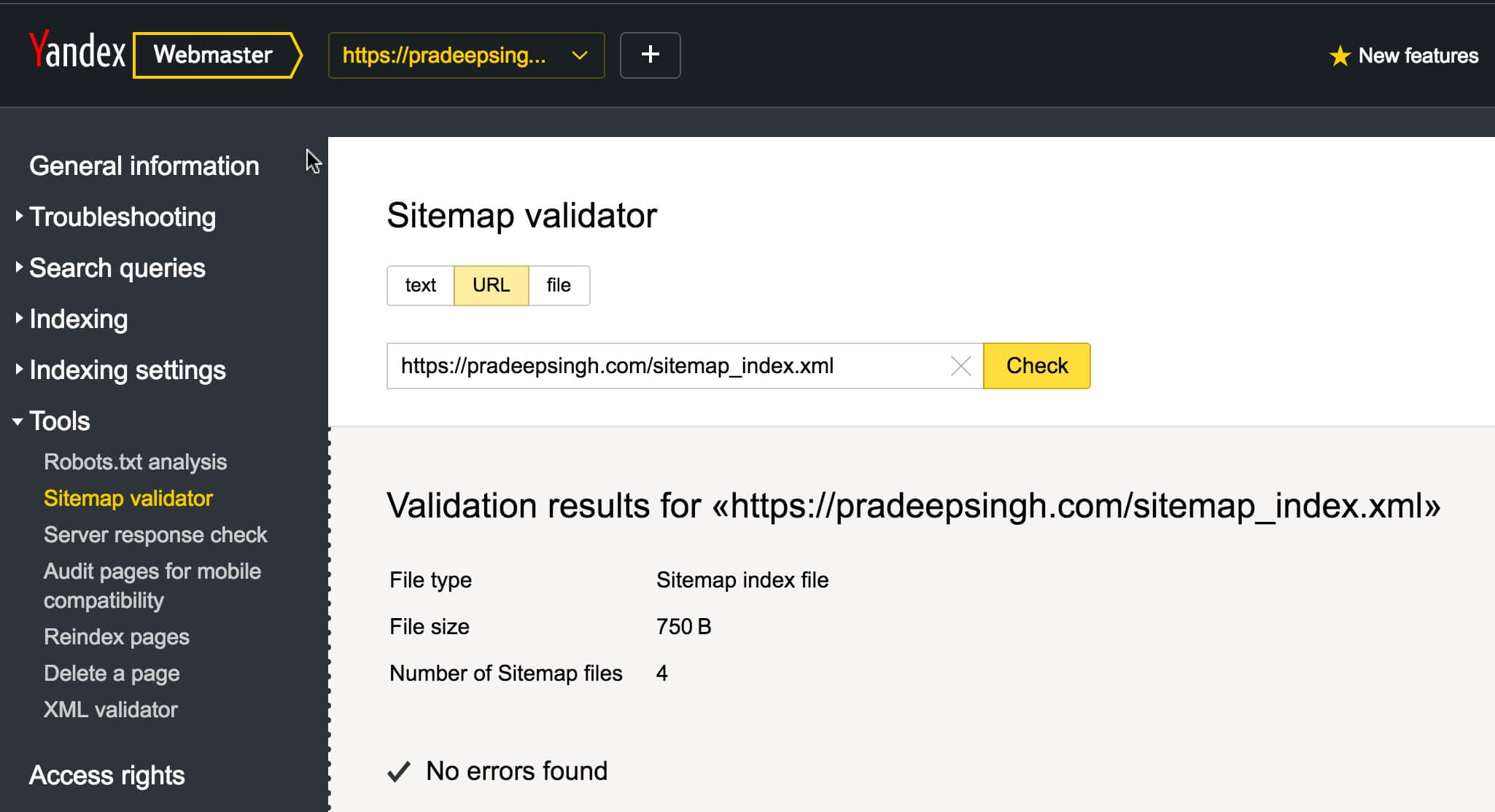 Sitemap Validator Yandex Webmaster Tools