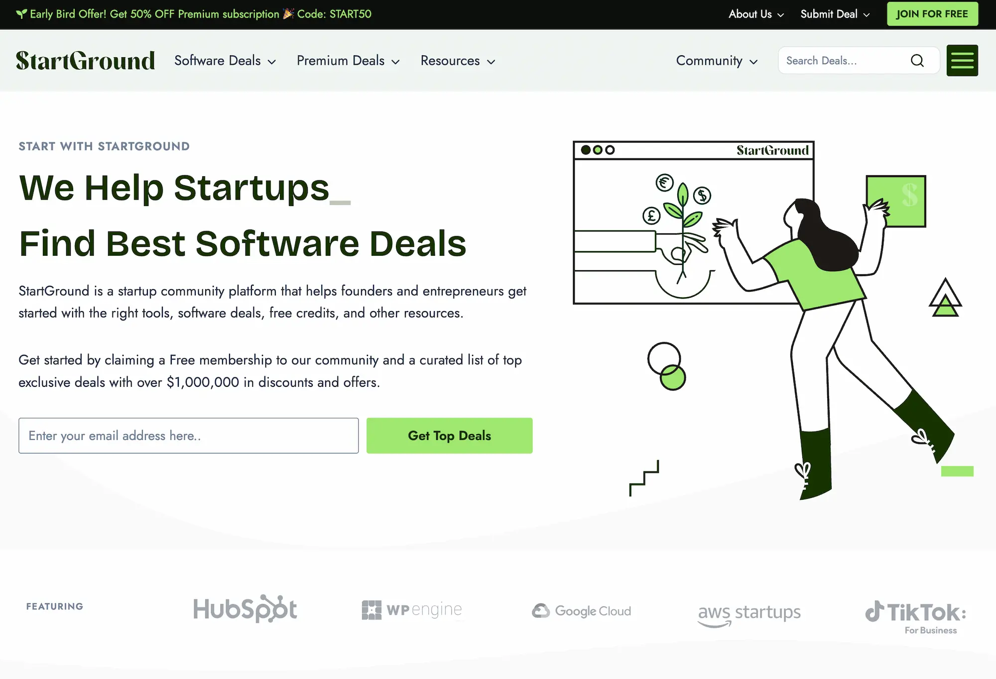 StartGround startup deals homepage