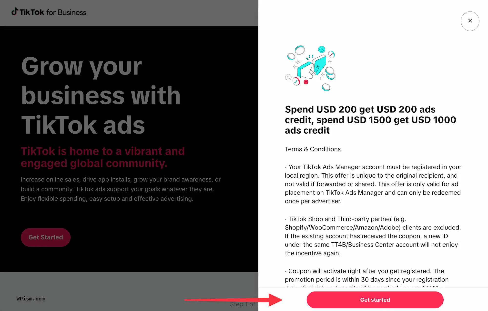 TikTok Ads Coupon Free Credits Claim Process