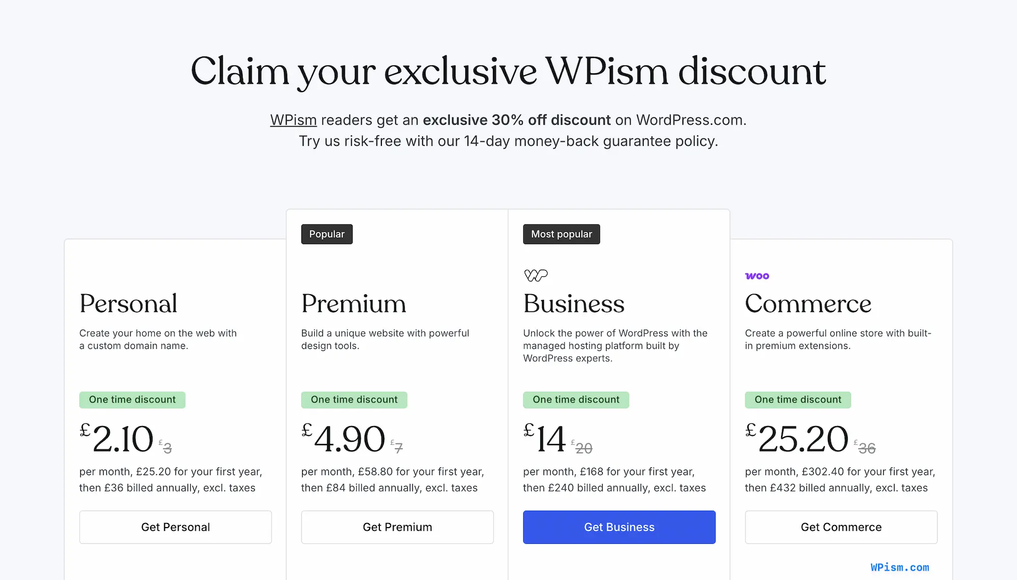 WordPress pricing plans with coupon wpism